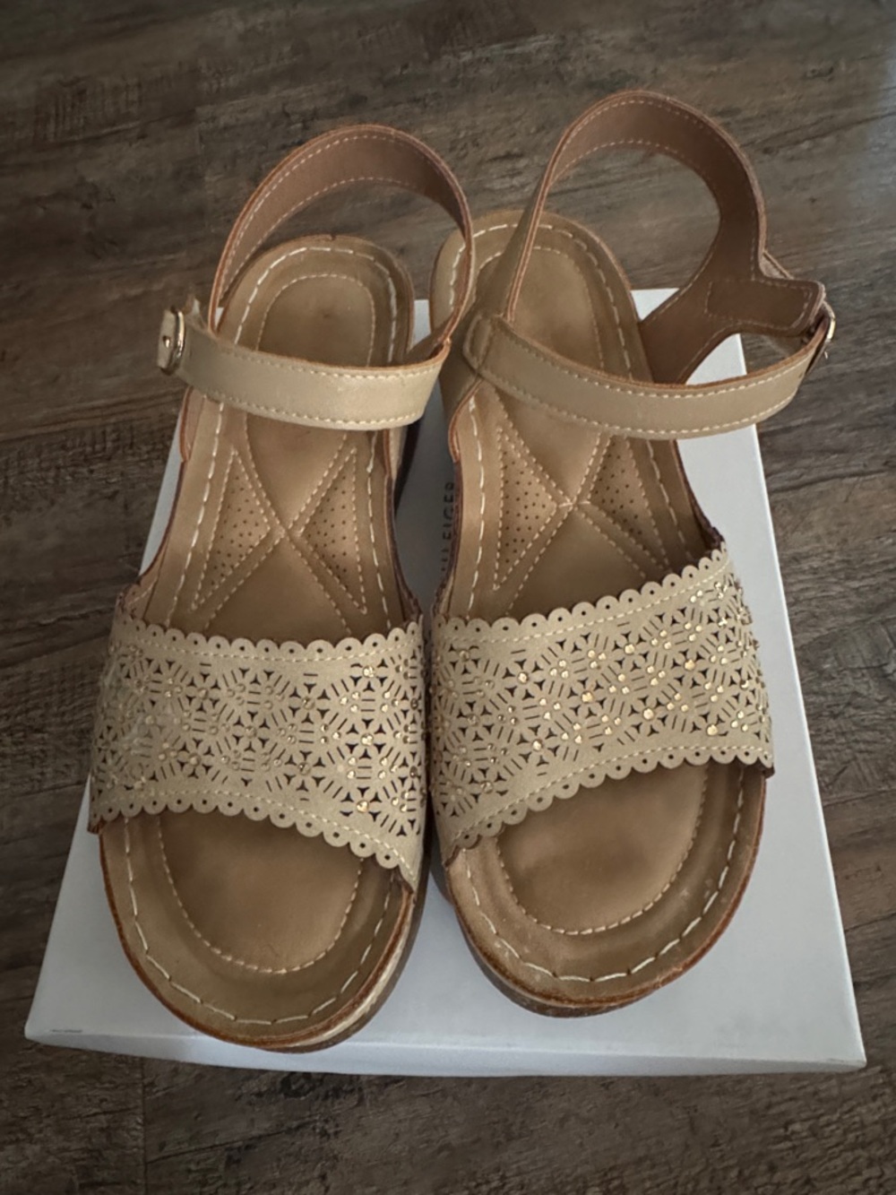 Capezio Beige Laser-Cut Ankle-Strap Sandals